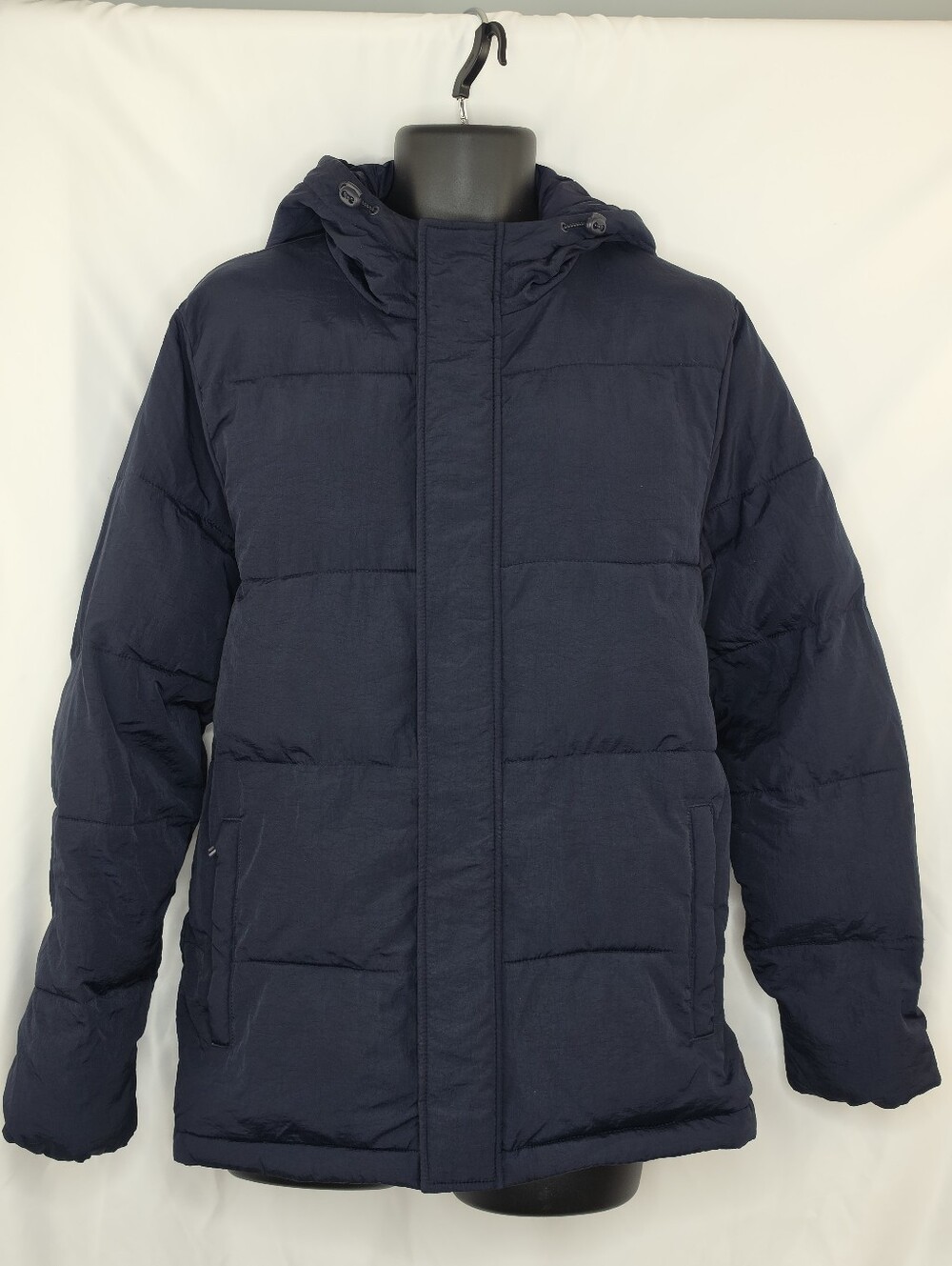 Goodfellow & Co Men's Navy Hooded Puffer Coat Medium Water Resistant Zip Velcro